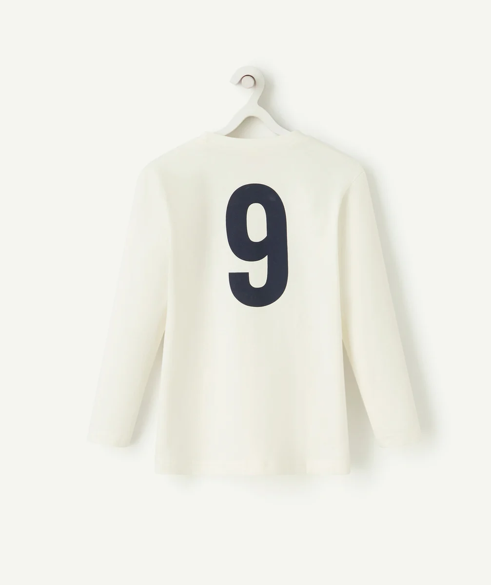 T-SHIRT GARÇON EN FIBRES RECYCLÉES BLANC THÈME RUGBY