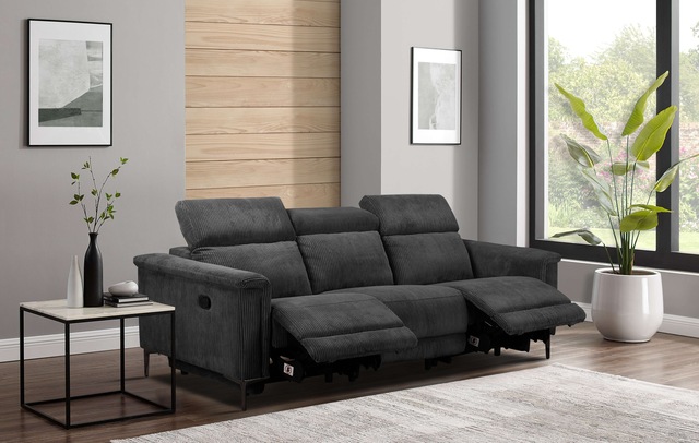 Home affaire 3-Sitzer »Lund Cord, mit manueller o. elektrischer Relaxfunktion in 2 Sitzen,« USB-C, Kopfteilverstellung, Breite 222 cm