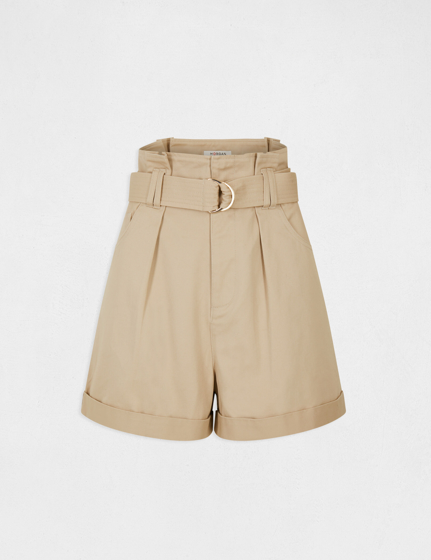 Short ample taille haute ceinturé beige femme - beige