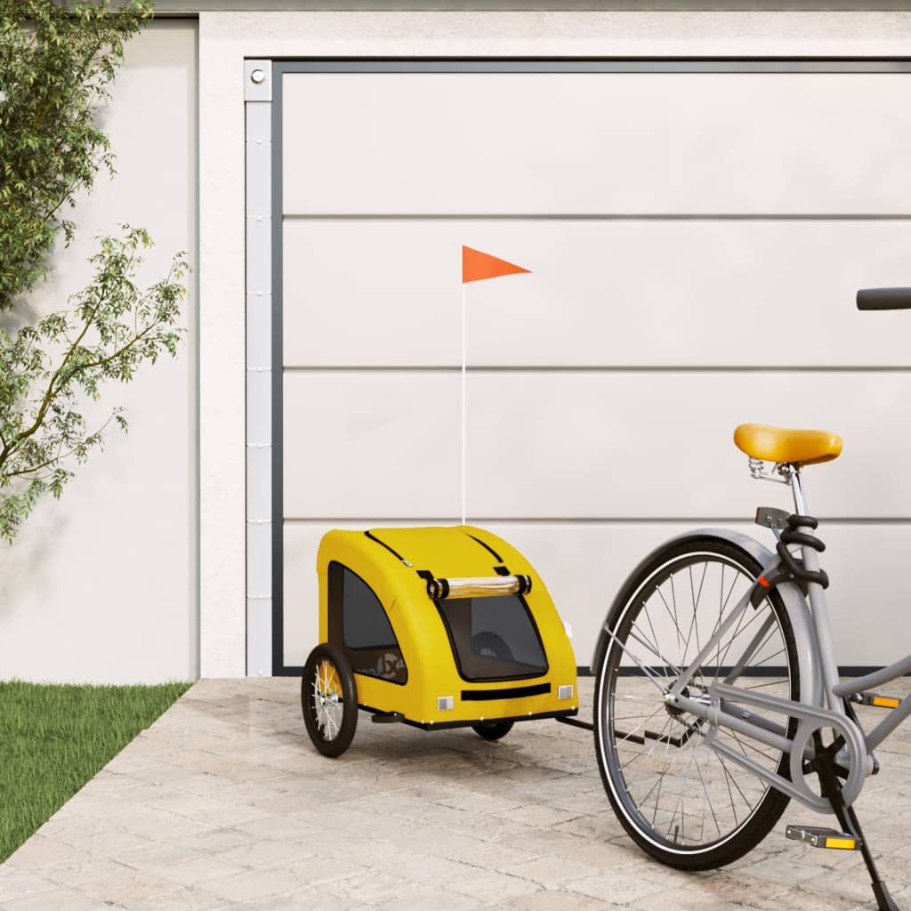 vidaXL Reboque para Bicicleta de Animais de Estimação em Tecido Oxford de Ferro Amarelo