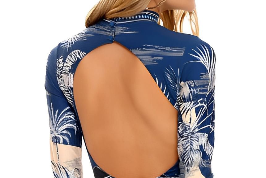 Lexama - Badpak met lange mouwen en boomprint