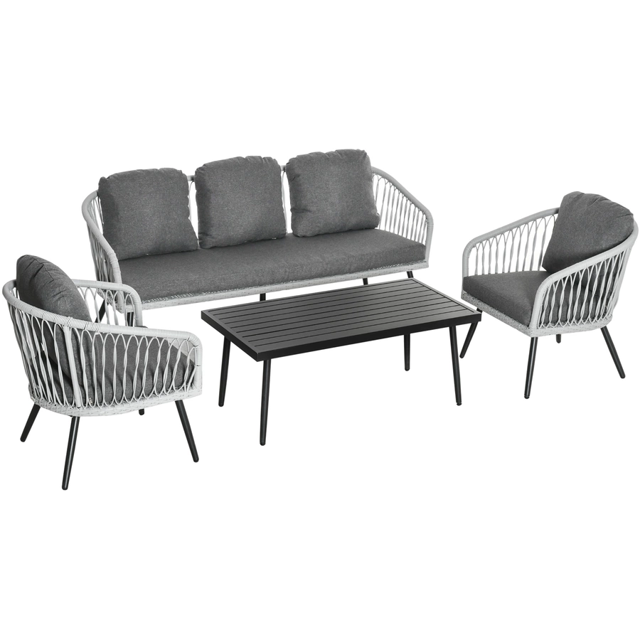 Outsunny Gartenmöbel-Set mit Kissen grau