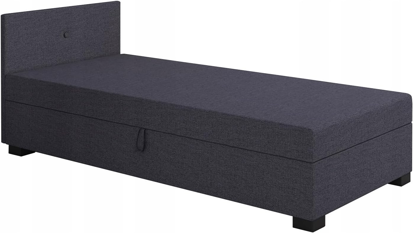 Boxspringbett Lola 120x200x38 cm mit Schaumstoff Matratze, Bett mit Matratze, Polsterbett mit Bettkasten, Gepolstertes Einzel Bett, Schlafsofa - Dunkelgrau