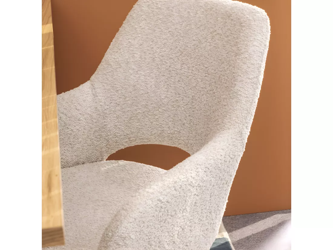 Ivar - Chaise de bureau en tissu bouclette et métal : Couleur - Écru chiné