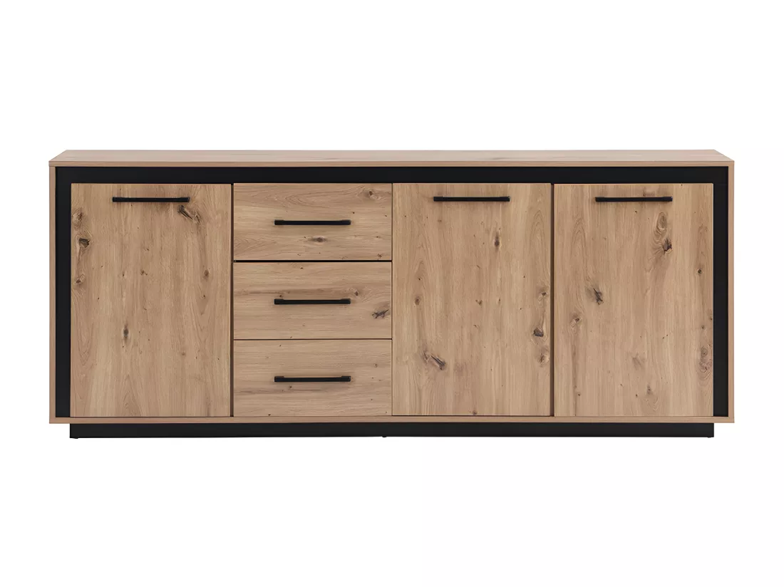 Buffet 3 portes et 3 tiroirs en MDF - Naturel et noir - NALAMANE