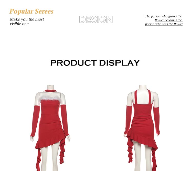 Bababy - Set: Strapless effen geplooide asymmetrische mini-bodyconjurk + mouwen