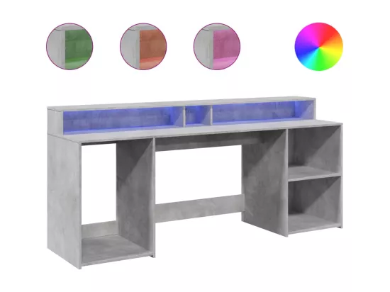 Bureau et lumières LED gris béton 200x55x91cm bois d'ingénierie