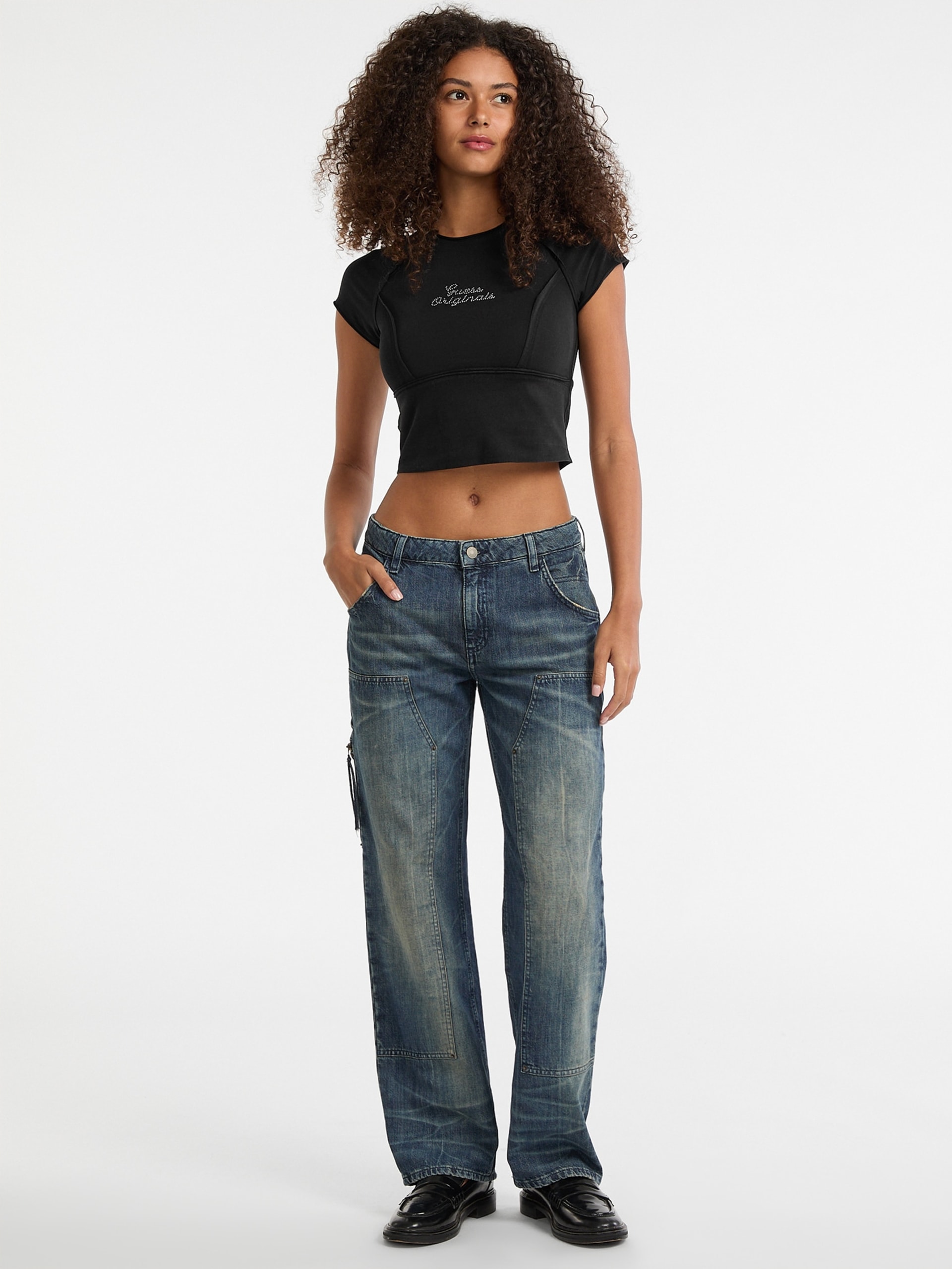 Camiseta GUESS Originals Eco com Borda Desfiada e Strass