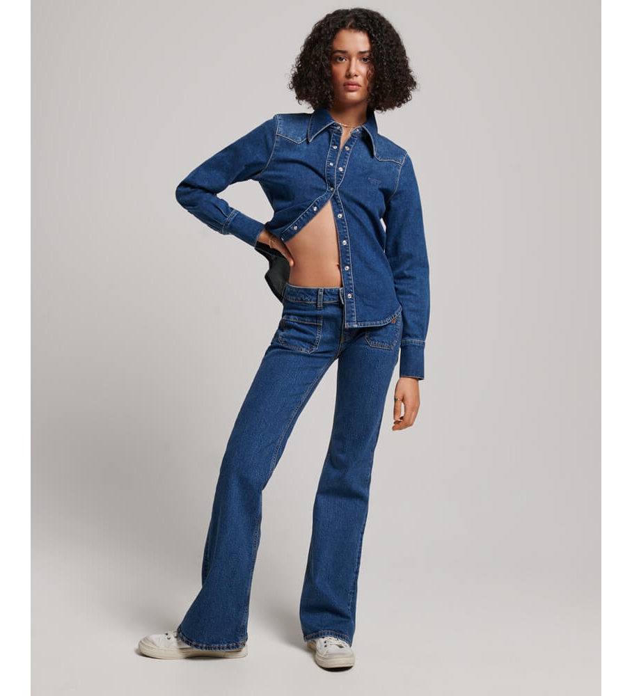 Camisa jeans de algodão orgânico Superdry azul