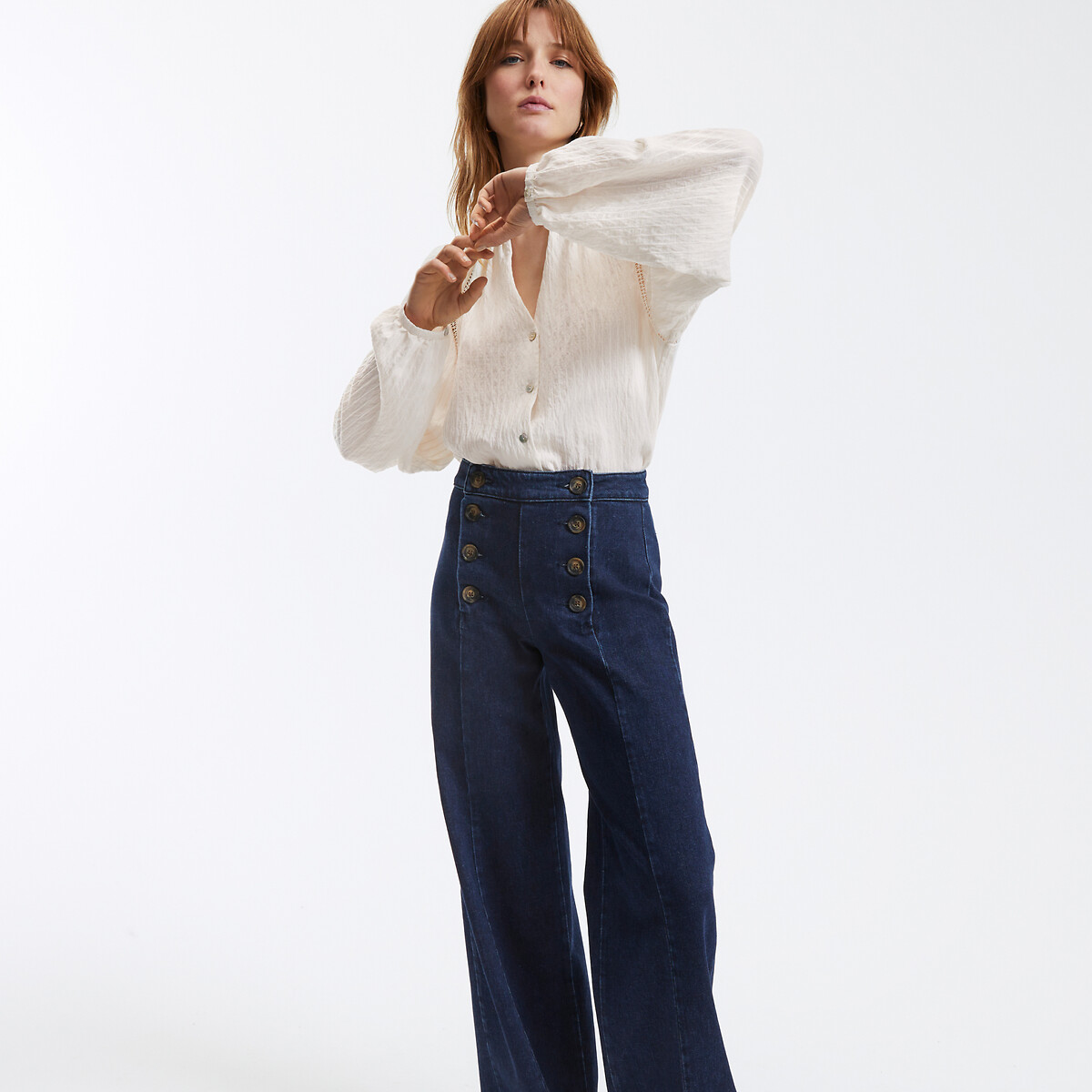 COLEÇÕES LA REDOUTE<br>Blusa folgada com decote em V e mangas bufantes