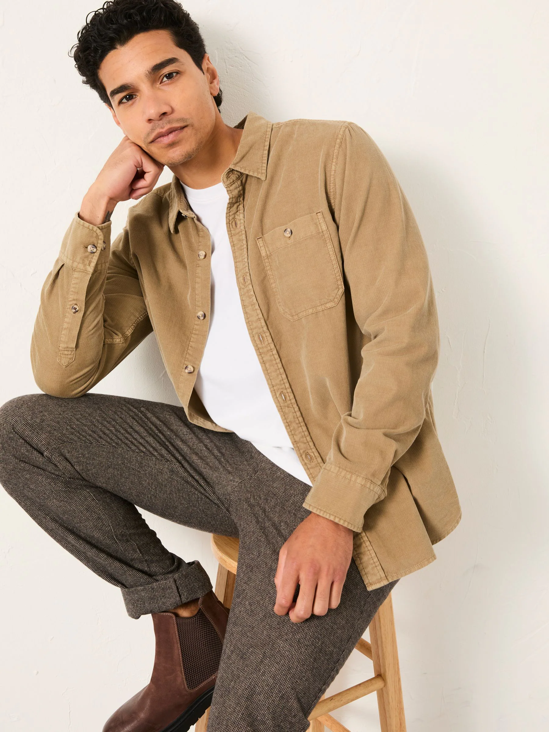Donker naturel - FatFace corduroy overhemd met lange mouwen