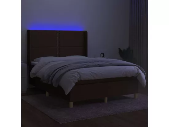 Sommier tapissier matelas et LED Marron foncé 140x190 cm Tissu