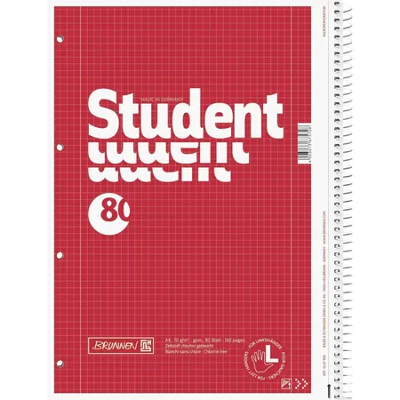 BRUNNEN Collegeblock Linkshänder, rot, 70g/m², A4, 80 Blatt