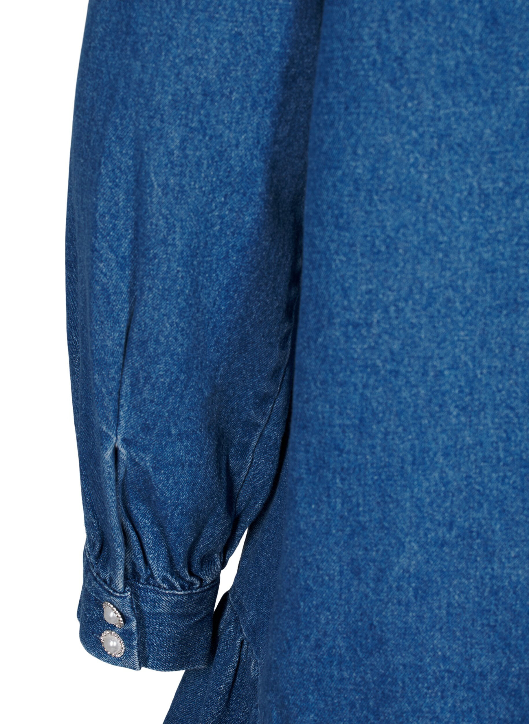 Denimkjole med flæser og a-snit