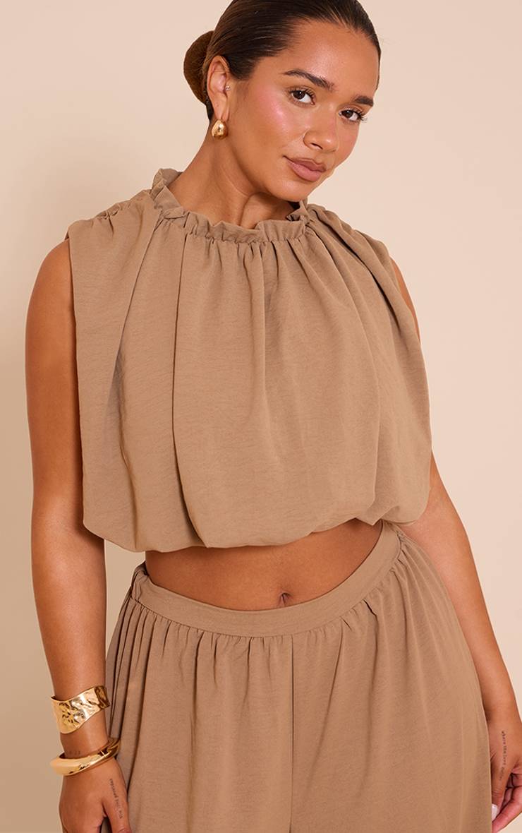 Kaki Ensemble Coordonné Blouse Ballon En Satin Martelé Shape