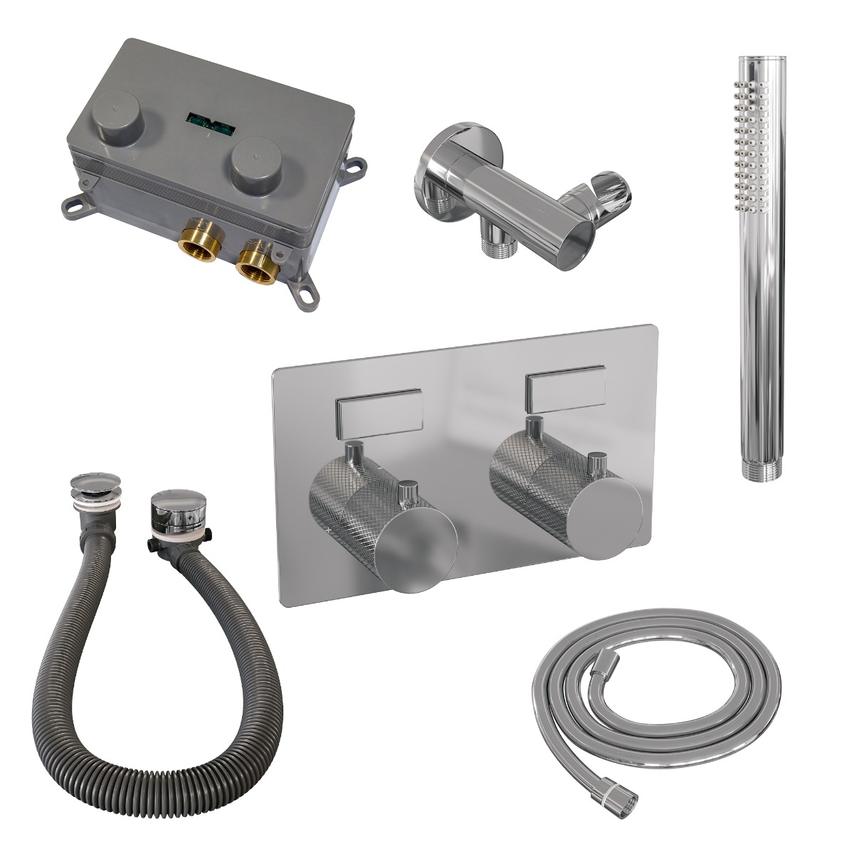 Brauer Chrome Carving thermostatische inbouw badkraan met badvulcombinatie en staafhanddouche set 3 chroom