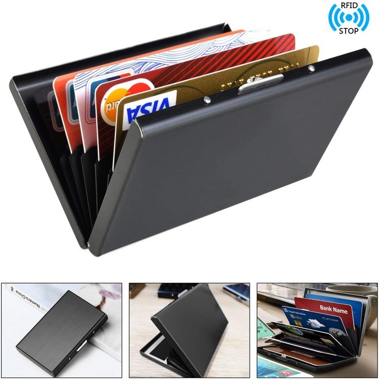 Mini Kreditkarten Alu Etui Antimagnetische Geldbörse mit 6 Fächern (RFID Schutz) - Silber