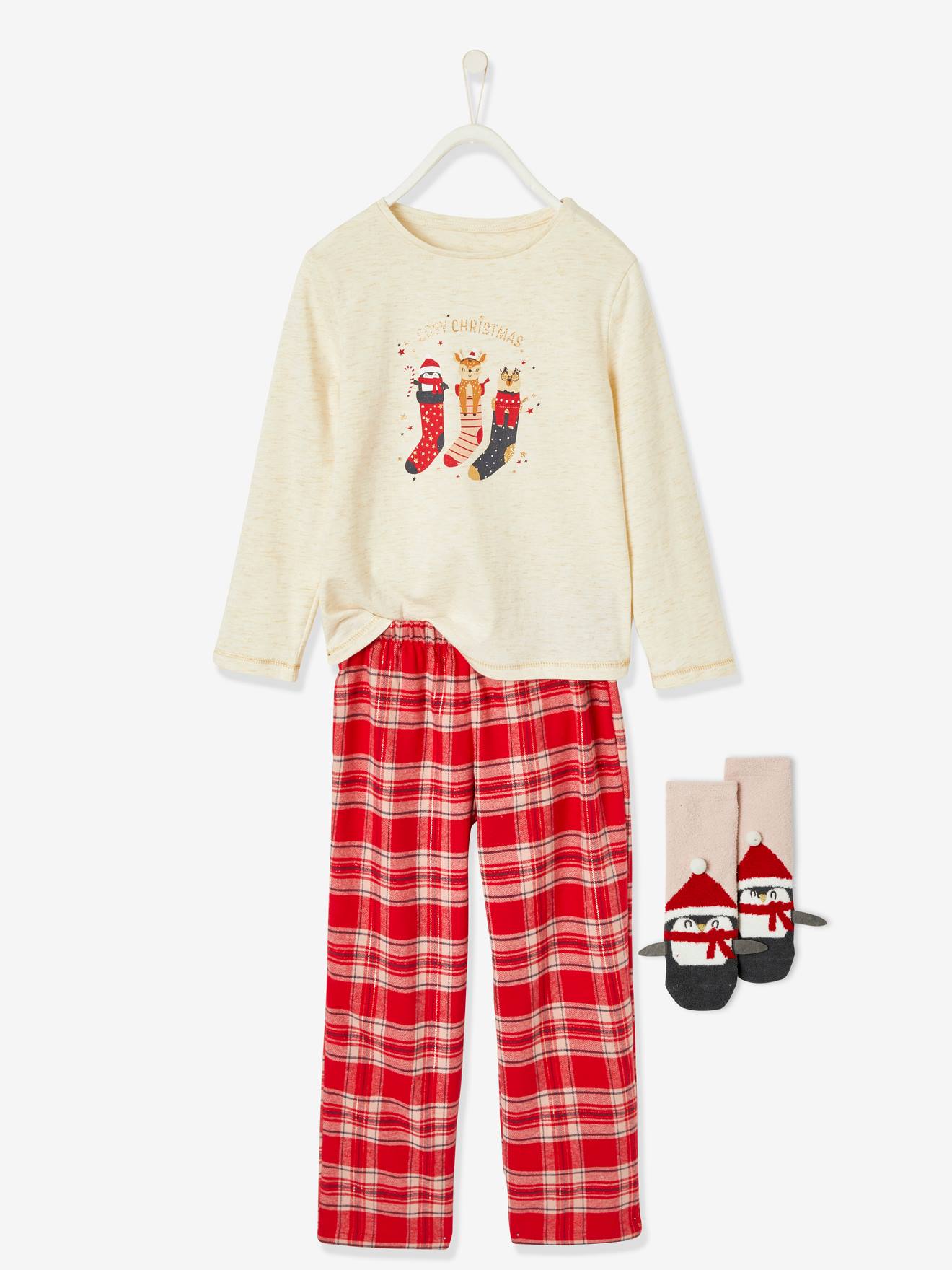 Capa de pijama natalina aconchegante para meninas, em tecido mesclado branco claro.