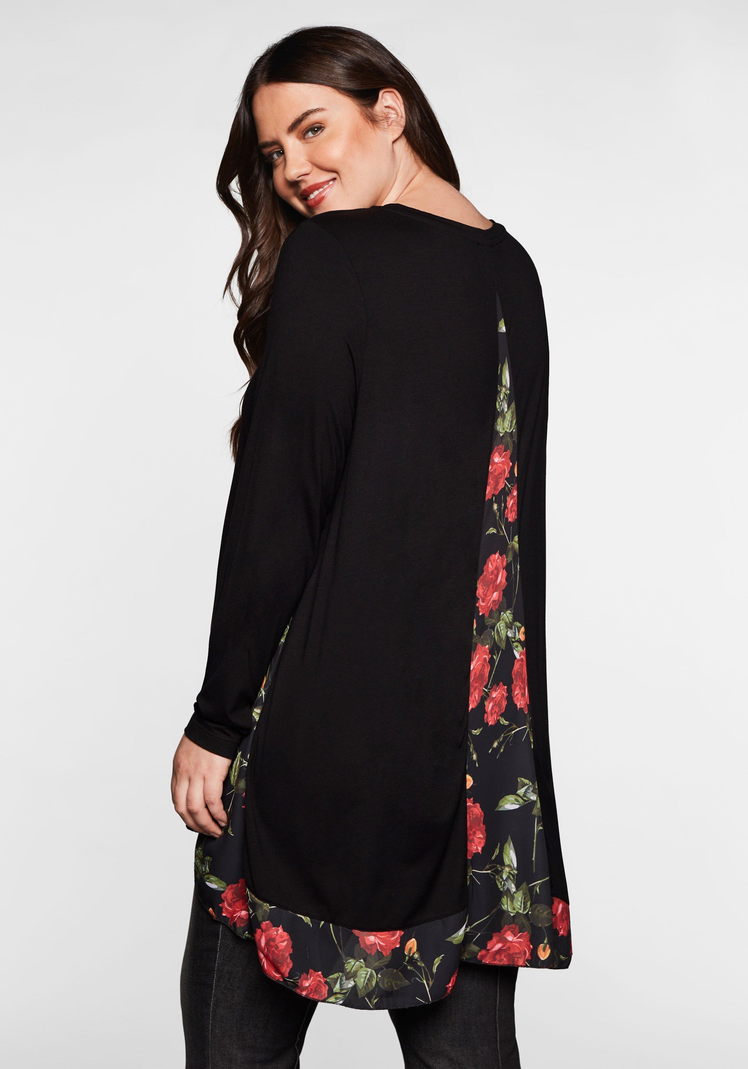 Longshirt mit floral bedruckten Einsätzen