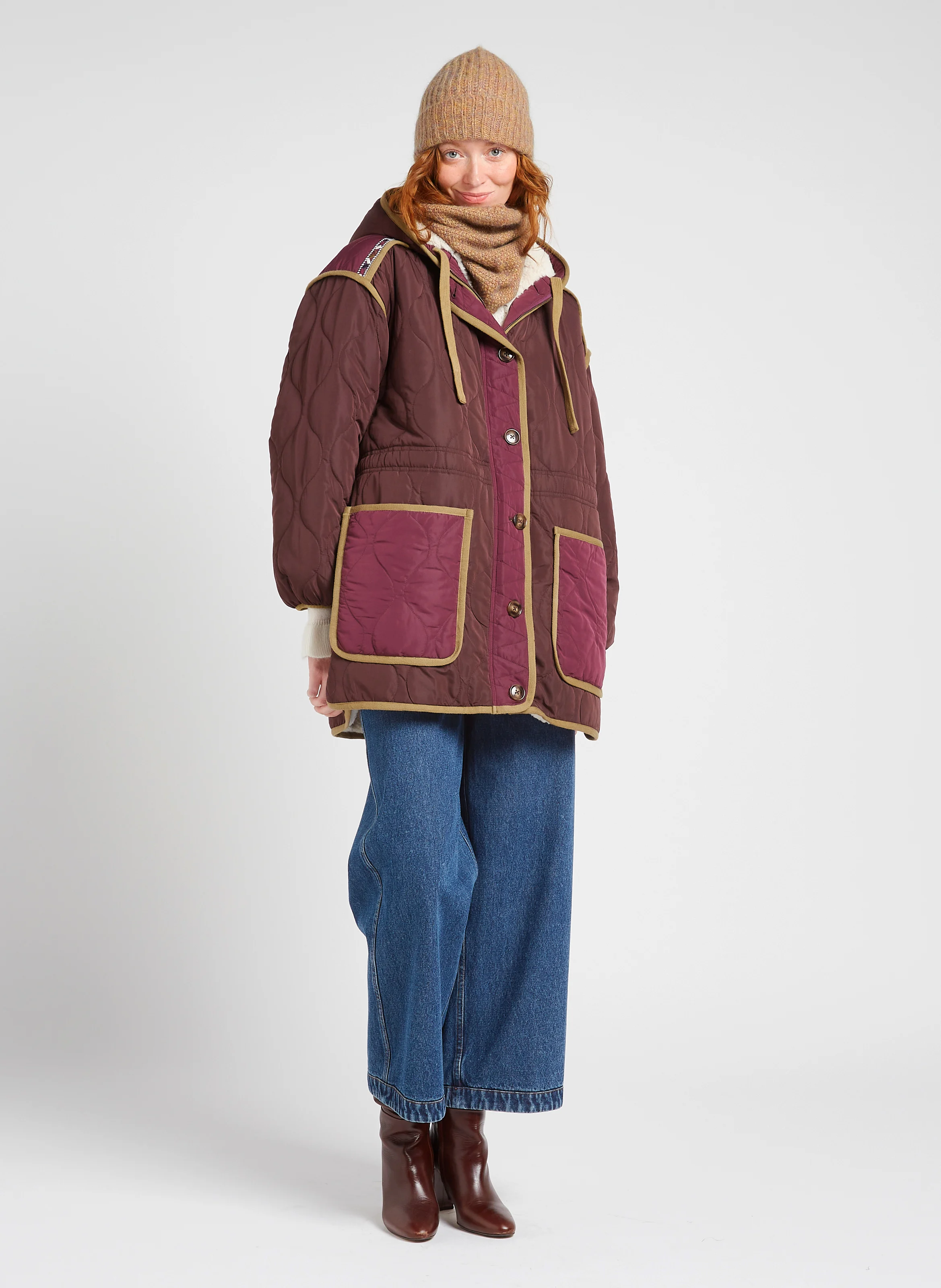 ZANA - Echarpe en laine tricotée| Marron