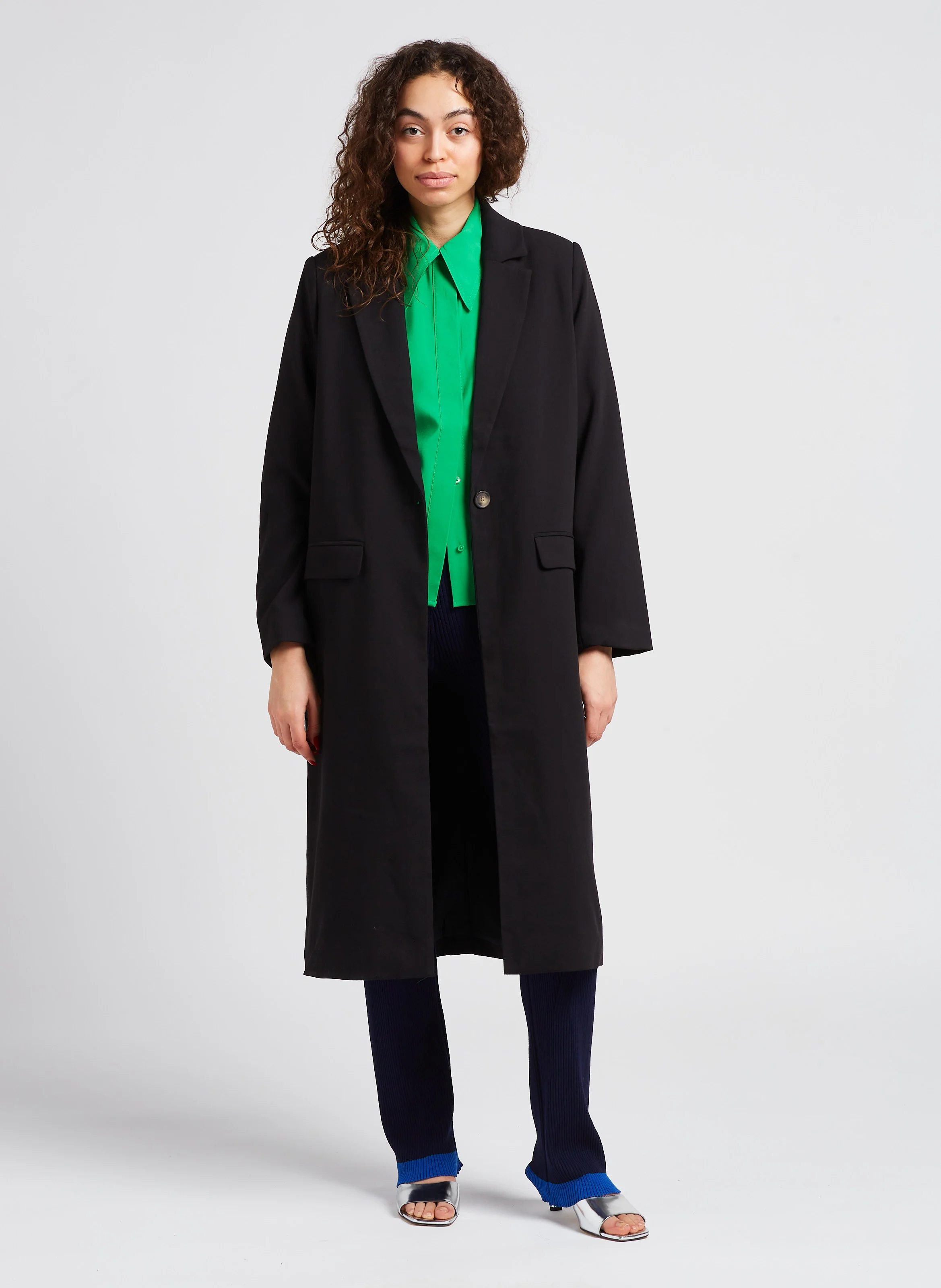 Manteau long col tailleur| Noir