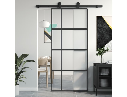 VIDAXL - Porte verre Porte coulissante noir 90x205 cm verre trempé aluminium