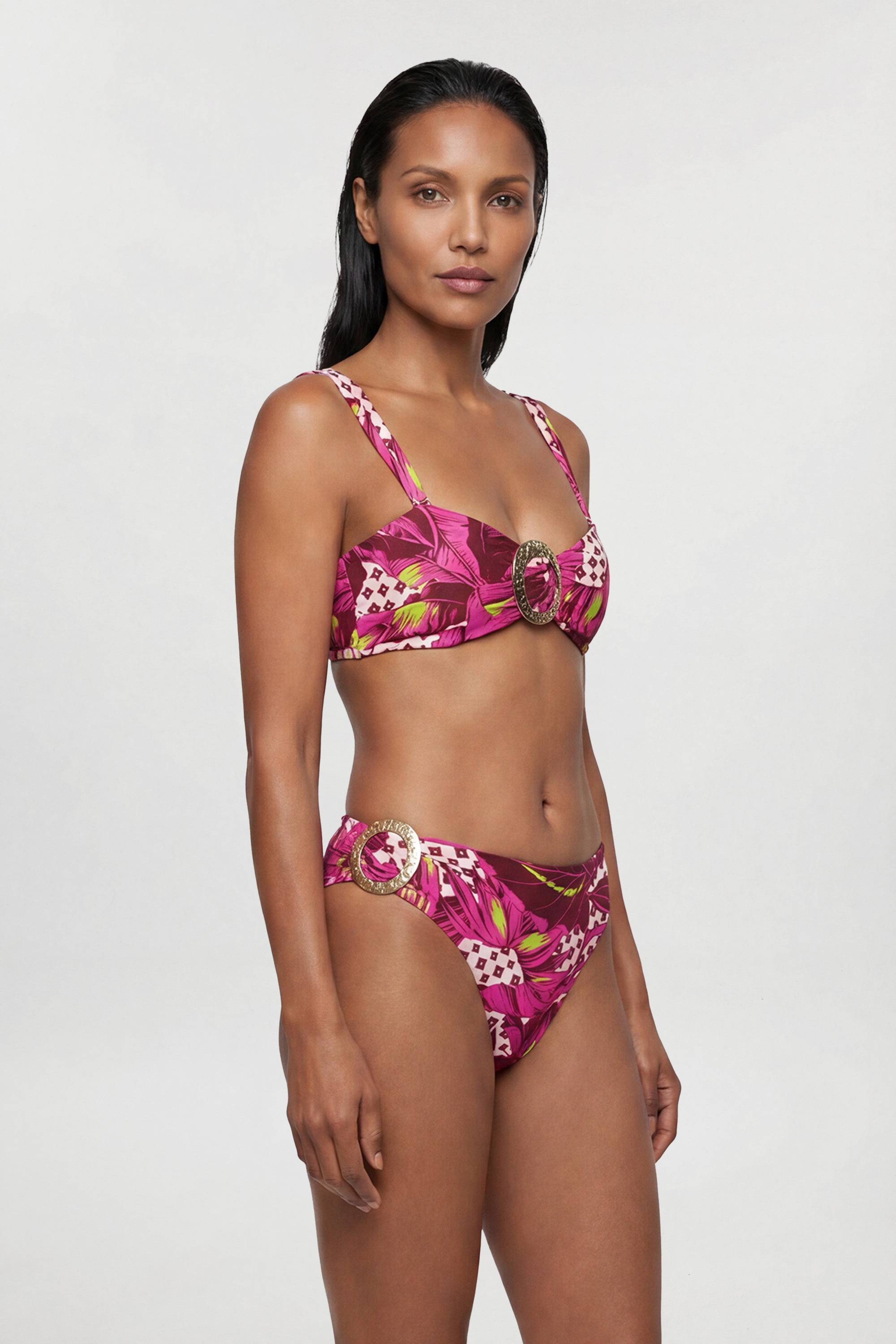 KarenMillen Bas de Bikini à Motif Tropical avec Détails de Finition Métallique