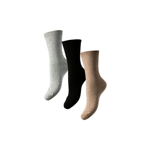 Pieces Marta 3-pak Strømper, Black/Light Grey Melange/Taupe