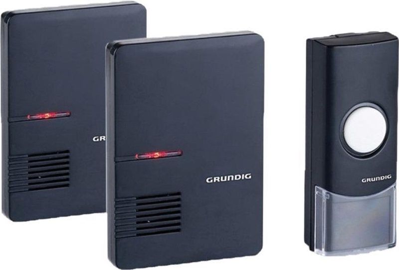 Grundig Draadloze Deurbel - Draadloze Deurbel set -1 Zende - 2 Ontvangers - 2 Belopties - Zwart