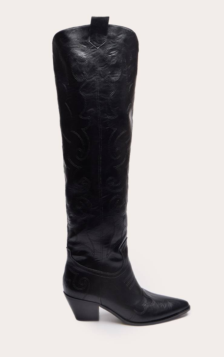 Noir Botte Western Montante À Finition Patinée