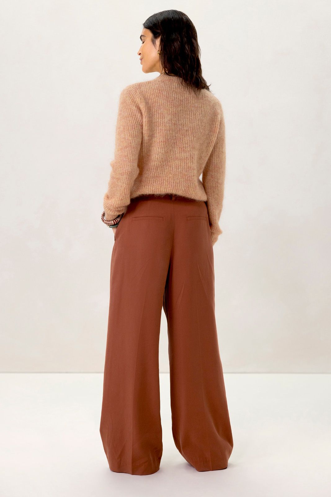 Bruine wide leg pantalon