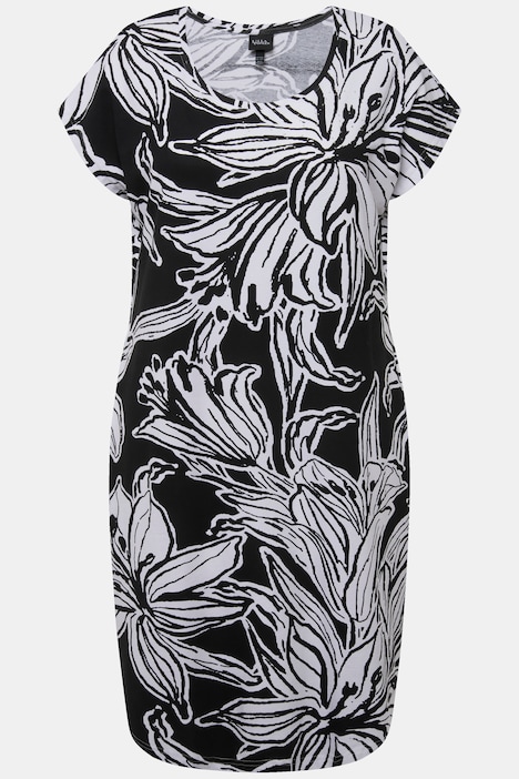 Jersey-Minikleid, Blüten, Oversized, Rundhals, Halbarm