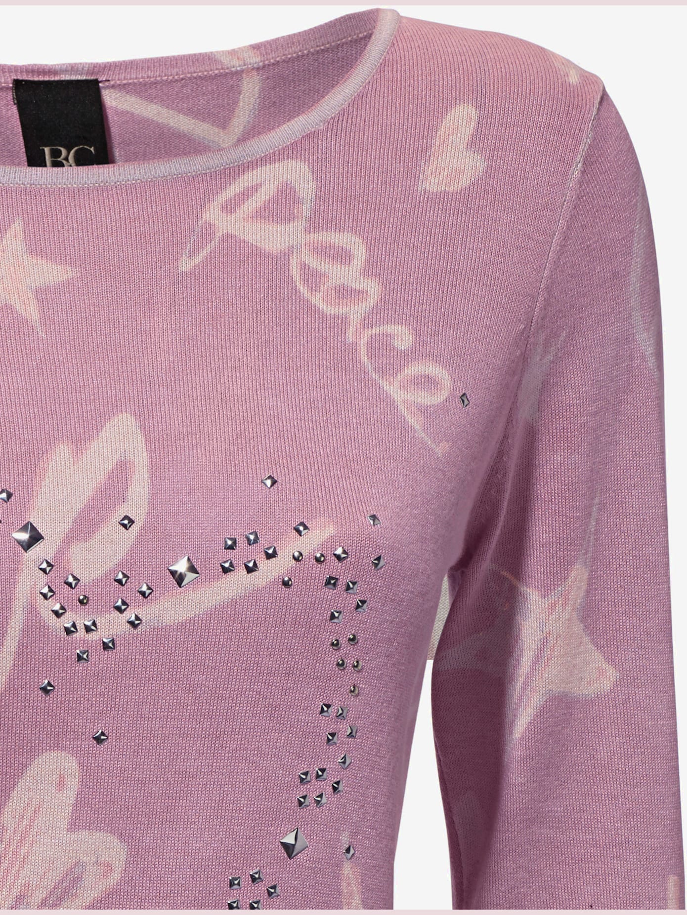 Pull imprimé superbe imprimé graphique avec cœur en rivets