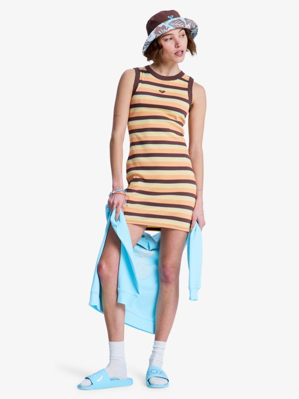 Iconic Days Stripes Robe sans manches en maille côtelée Marron Femme