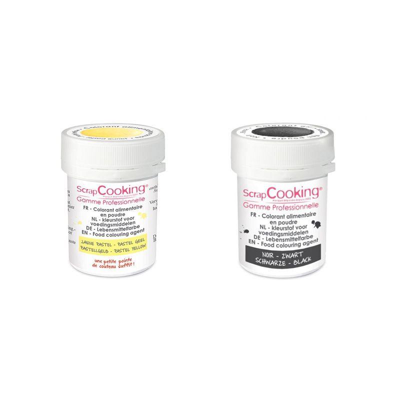 2 colorants alimentaires en poudre - noir-jaune pastel Scrapcooking