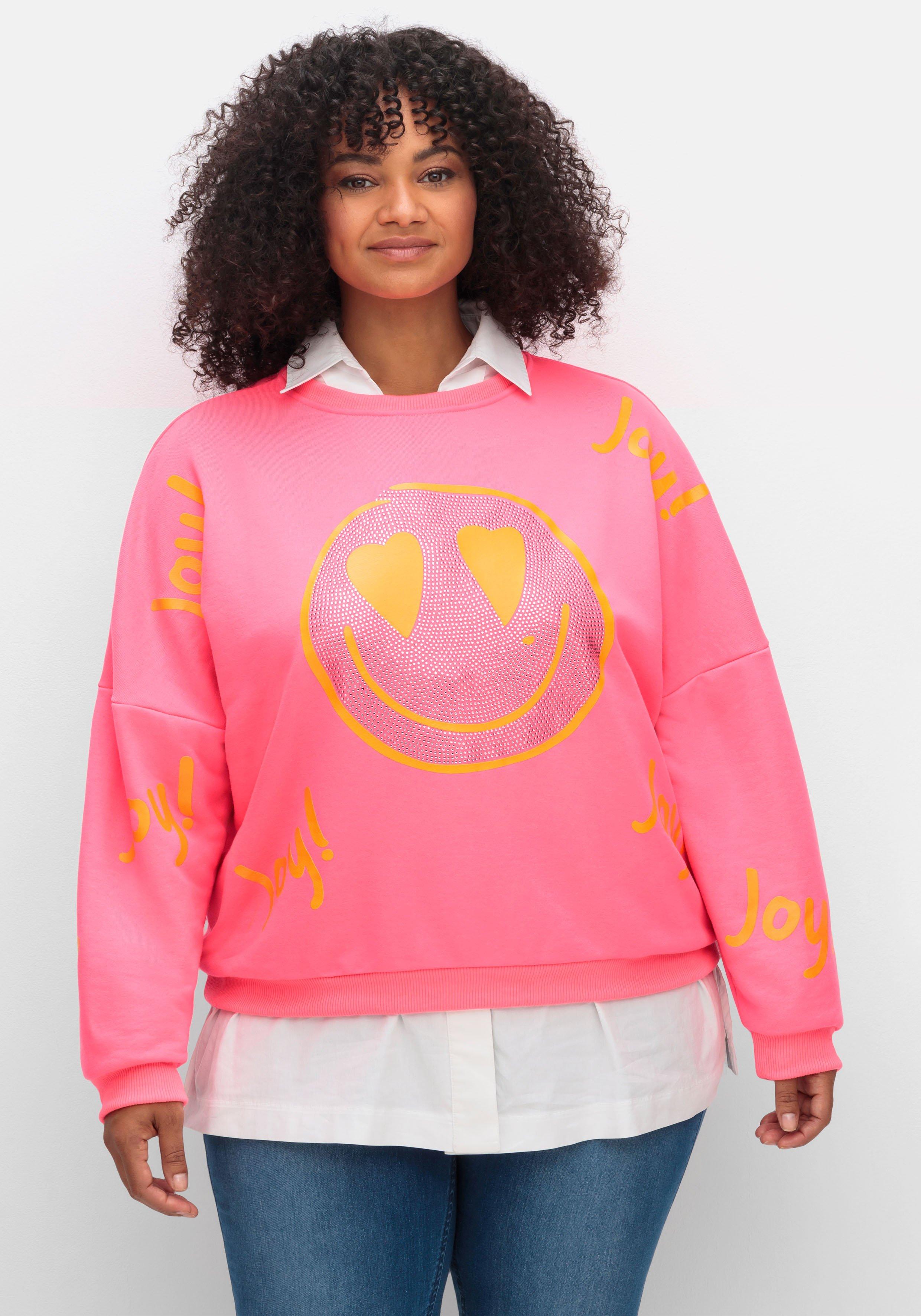 Sweatshirt mit Smiley-Frontdruck und Glitzersteinen
