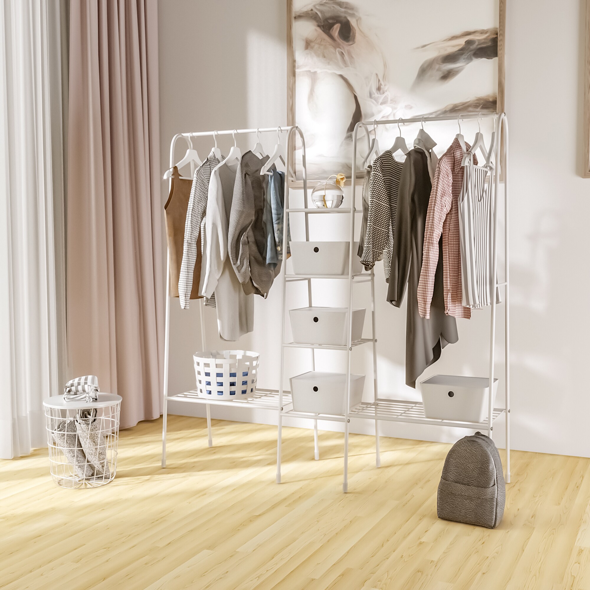 HOMCOM Kleiderständer mit 6 Regale weiß 176 x 47 x 177 cm (BxTxH)