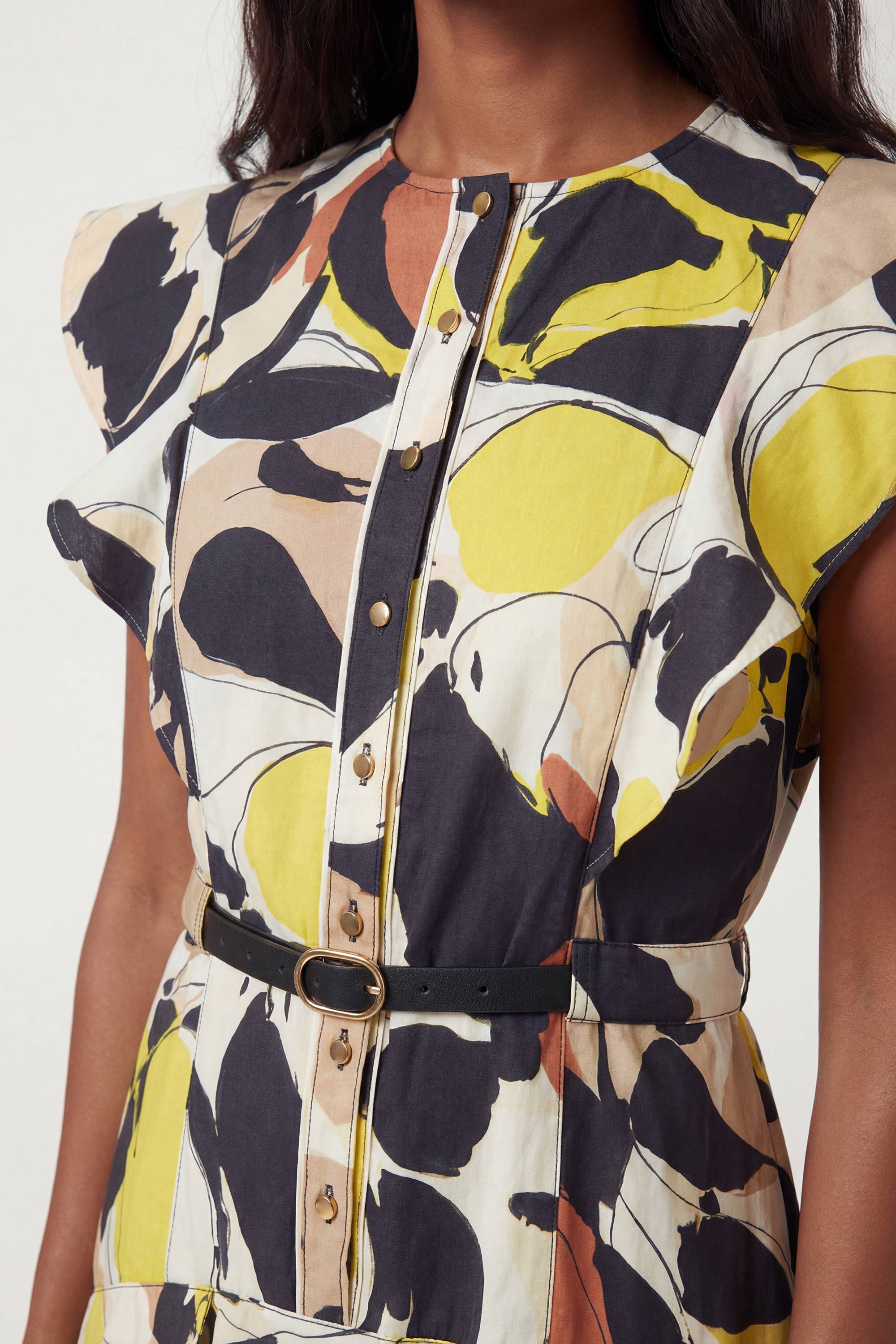 KarenMillen Robe Midi Tissée À Imprimé Abstrait En Viscose Lin Avec Manches À Volants