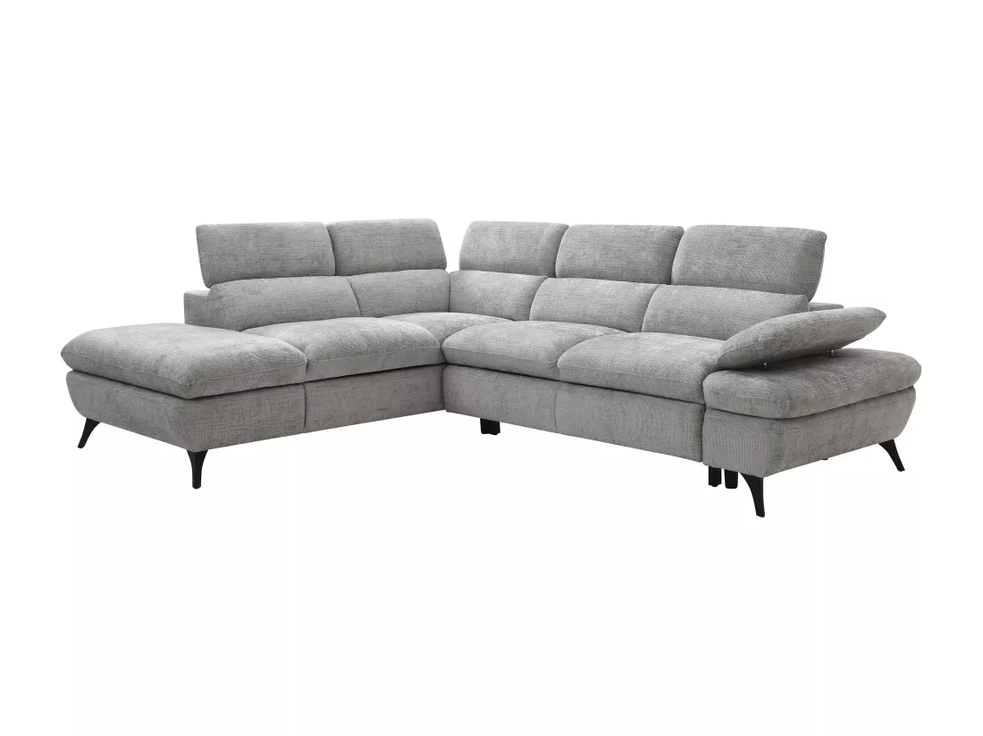 Canapé d'angle gauche convertible en tissu texturé gris SURDELI