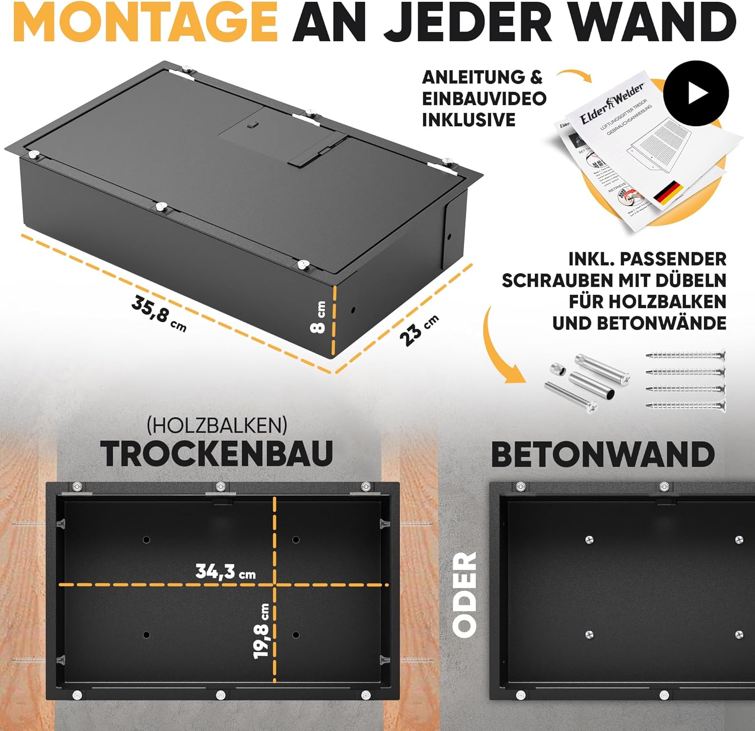 Elder Welder® Lüftungsgitter Safe Tresor mit verstecktem Zahlenschloss | Wandtresor zum Einmauern | Versteckter Wandsafe als Geheimfach | Einbautresor für Geldversteck Geheimversteck | Tresor Versteck