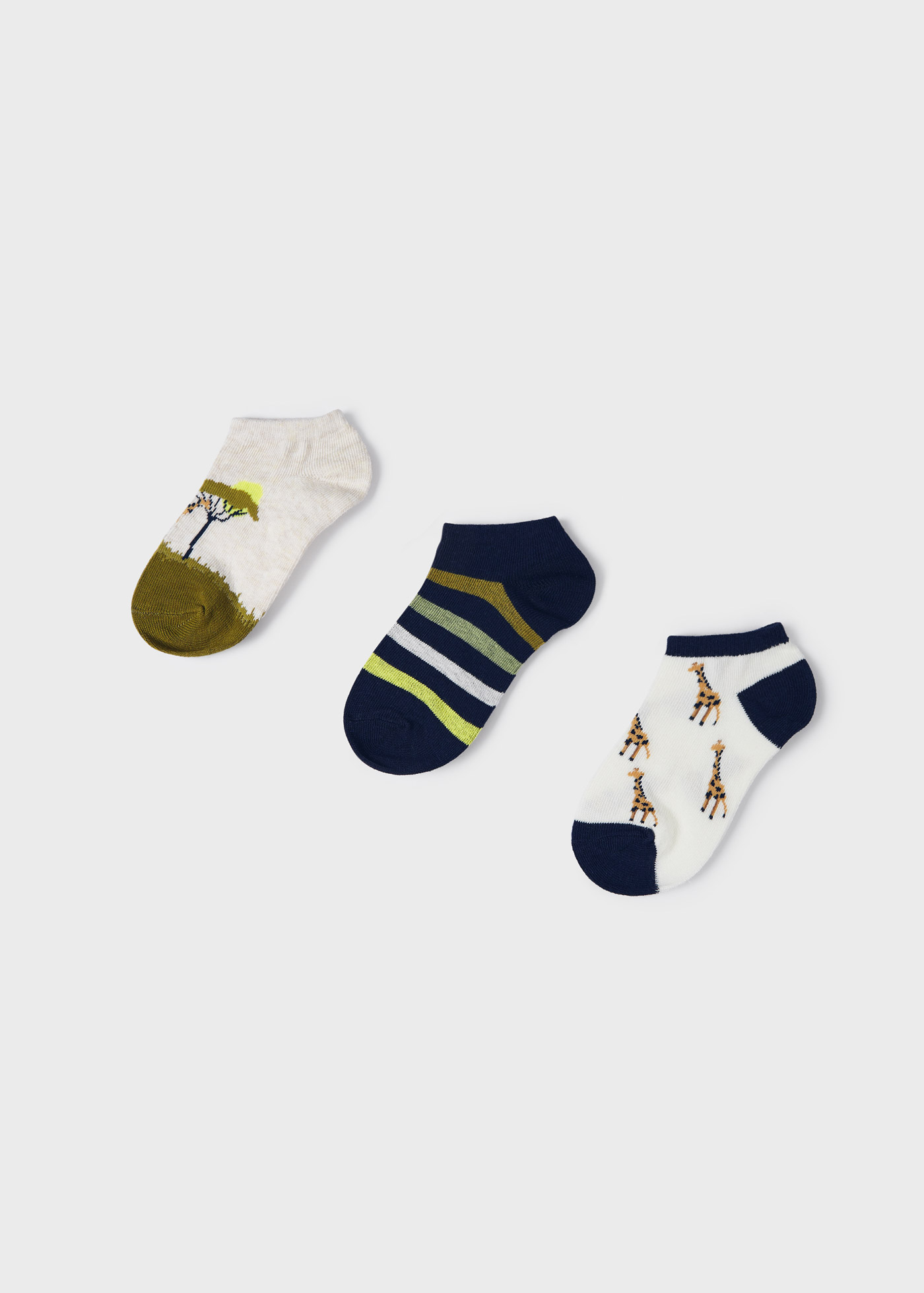 Pacote com 3 pares de meias curtas de algodão estampadas para meninos