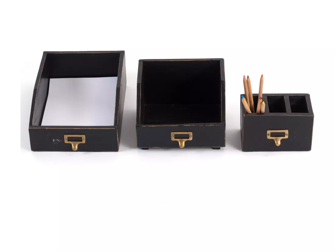 SET D'ORGANISATEUR Bureau 3 pièces Bois de mahogany, avec tableau écrivable 09 voodoo - schwarz