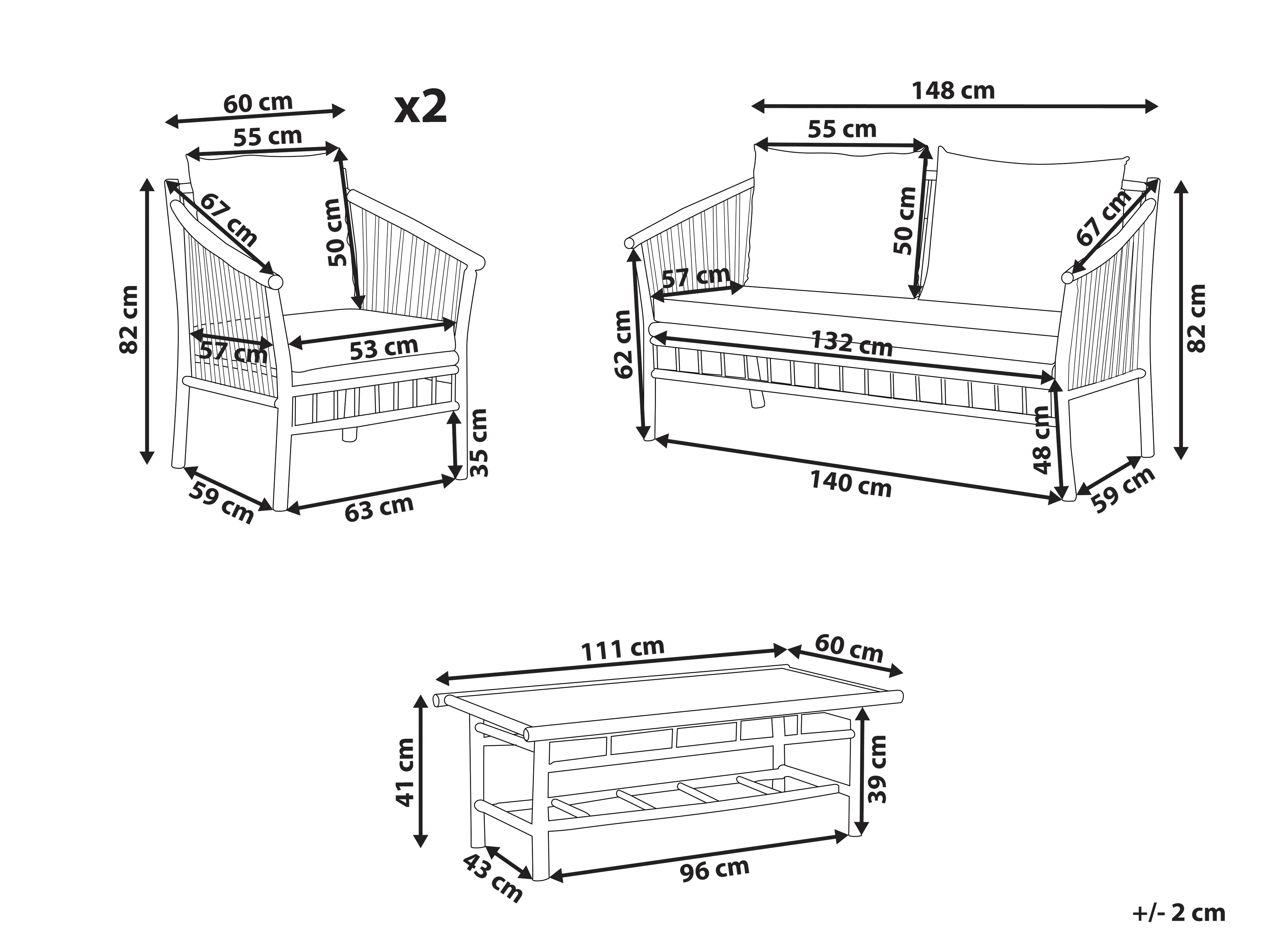 Loungeset met tafel 4-zits MAGGIORE Bamboehout Lichtbruin