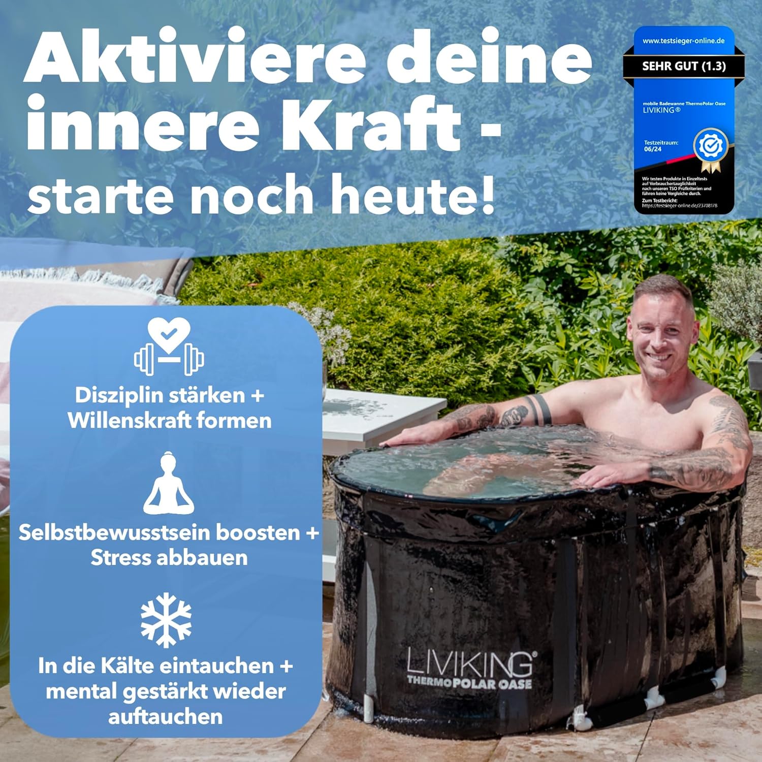 Eisbad + Faltbare Badewanne Erwachsene [120 cm - 2in1 KOMFORT KOMPLETTSET] Eisbaden Tonne, Mobile Badewanne Outdoor & Eistonne – Jetzt Eintauchen! (Klassisch, Eukalyptus Grün)