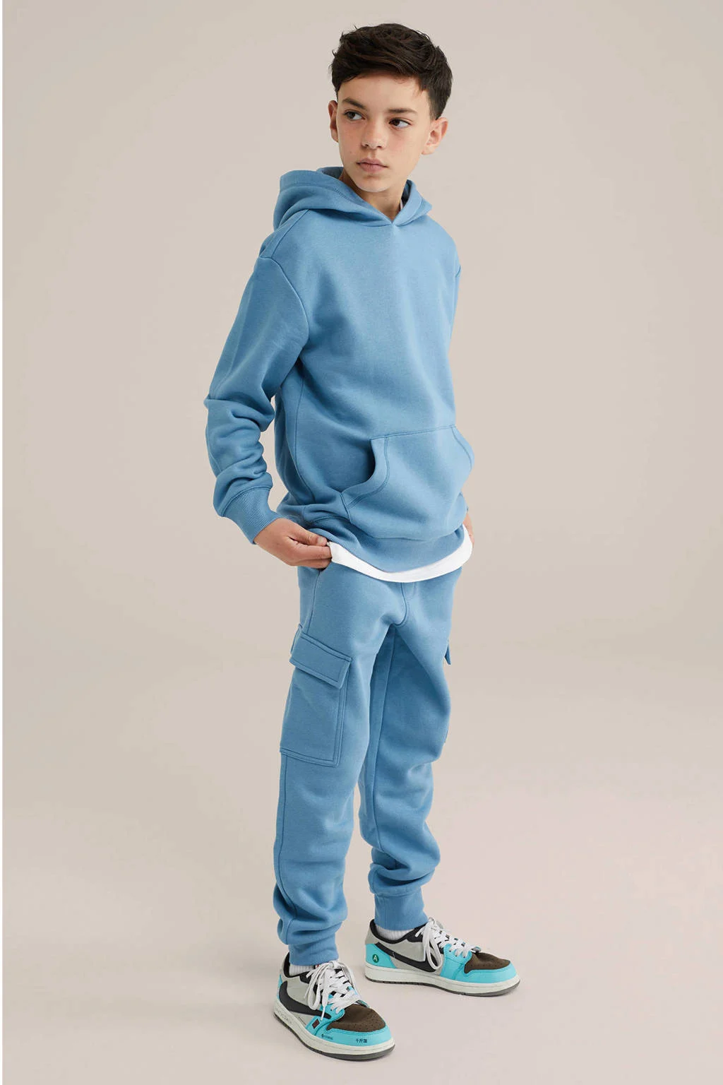 WE Fashion Blue Ridge slim cargo broek lichtblauw