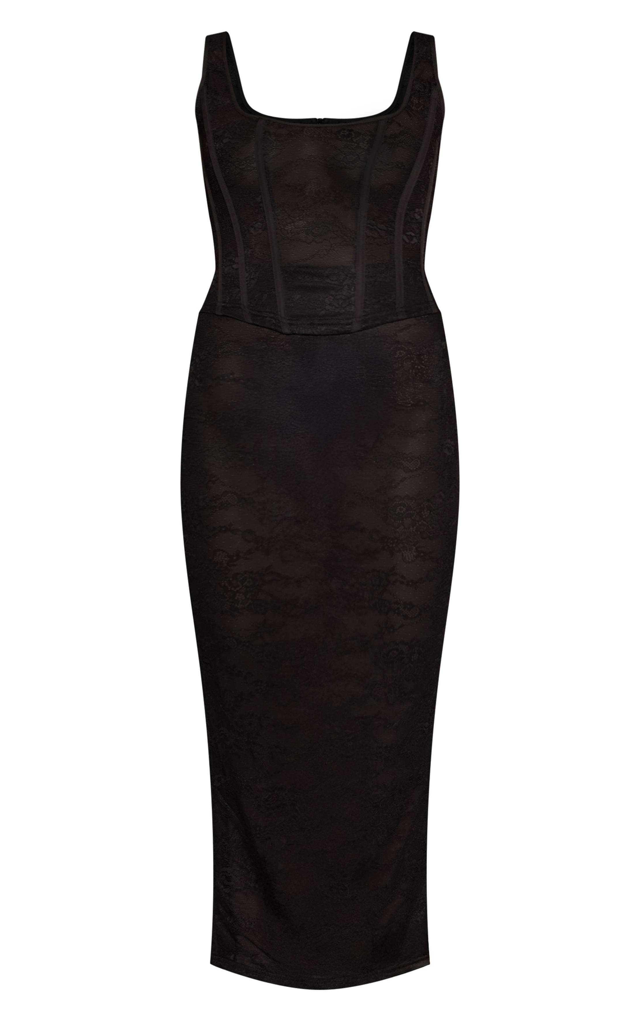 Noir Robe Mi-longue Corset En Dentelle