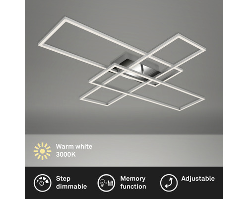 LED plafondlamp, dimbaar, 50W, 6600 lm, 3000 K, L x B 71 x 110 cm, aluminium/chroom frame