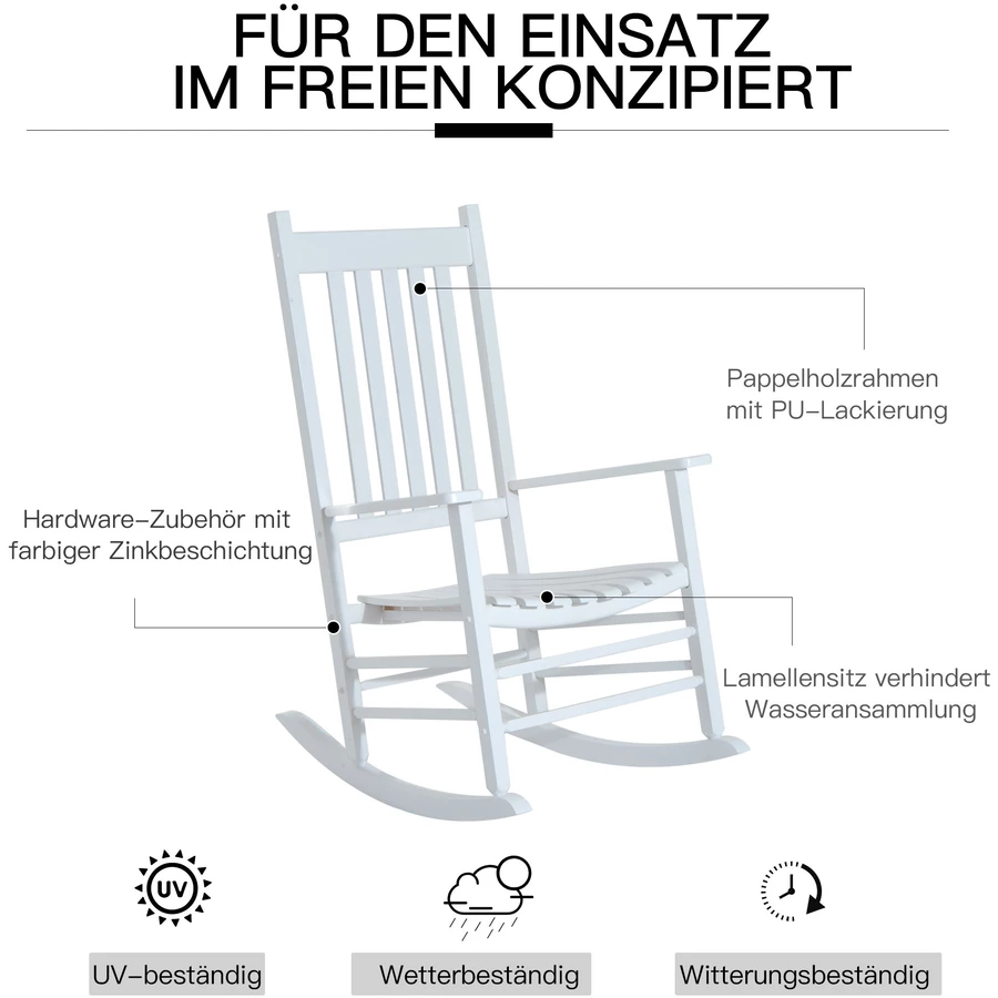 Outsunny Schaukelstuhl mit Armlehne weiß