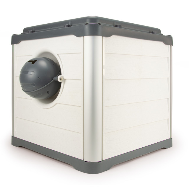 Loboo - Smartkave Cube Antracite Casinha para Cães e Gatos, Casinha Externa para Cães e Gatos com Design Modular, Isolamento Térmico e Resistente à Água, com Comedouro e Parede Traseira Articulada, Branca e Antracite