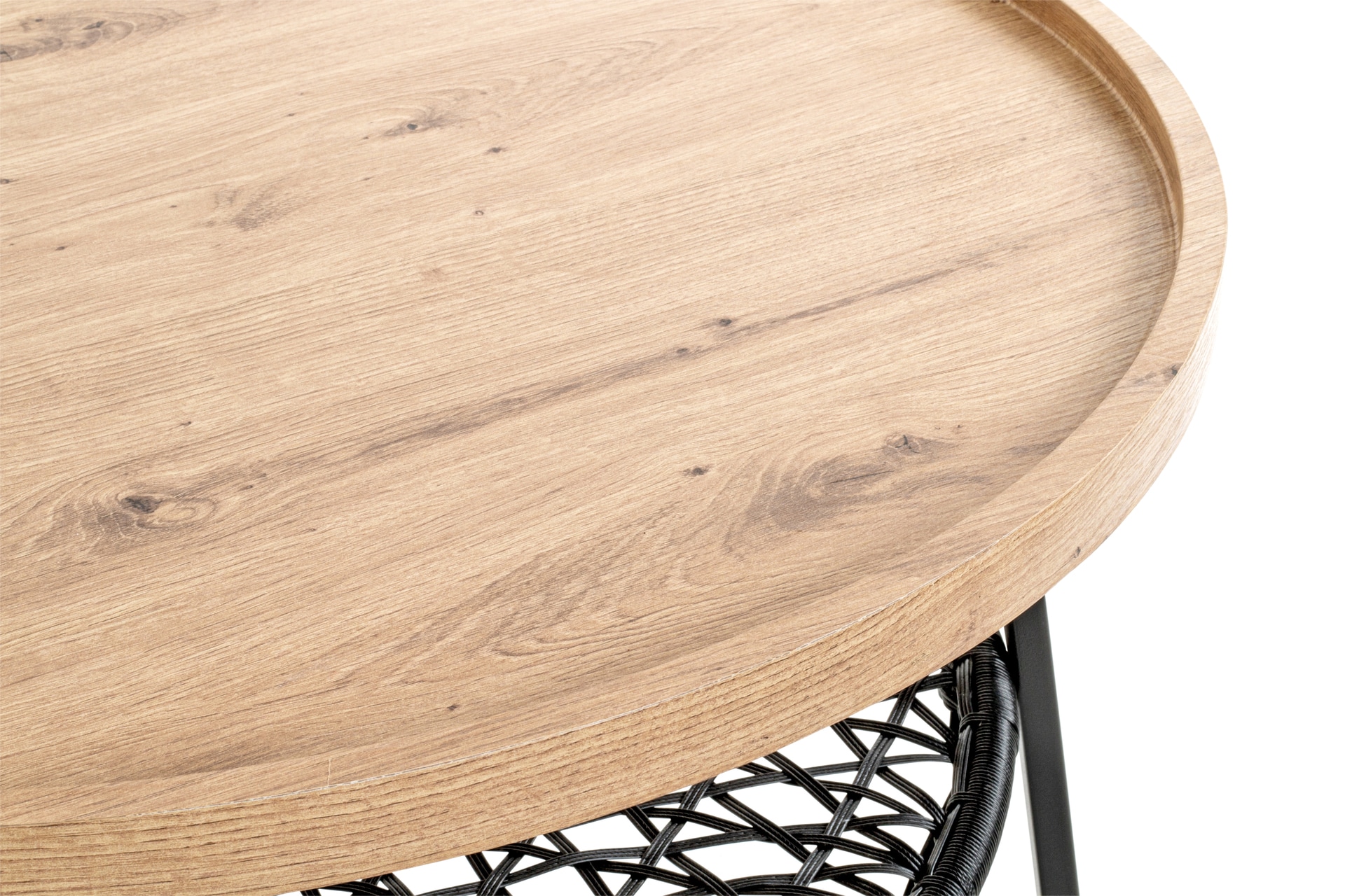 Couchtisch 75 cm Eiche-Dekor/schwarz/gewebte Ablage